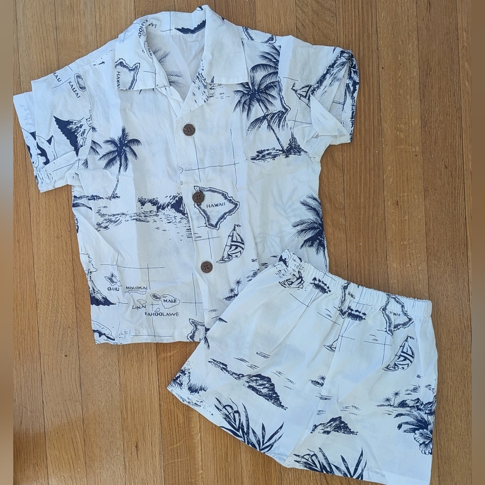 Palmwave Hawaii Tropical Print Toddlers Button Up Shirt & matching Short. Size 4